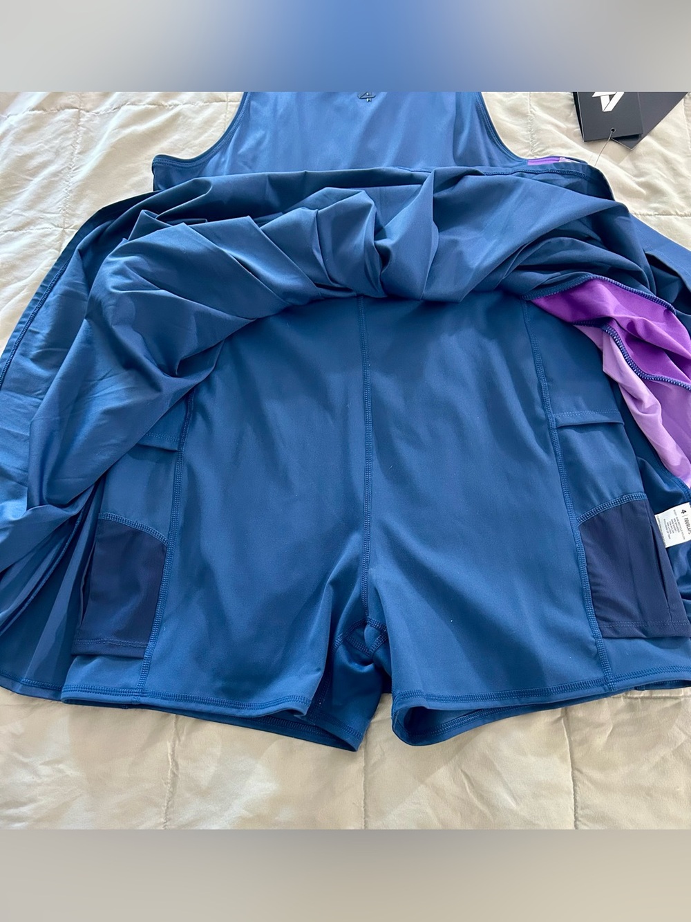 FourLaps Swift Dress Blue Pleated Tennis Dress, Purple Panel, Women’s Large - Picture 7 of 16